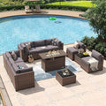 Aoxun 11 Piece Patio Furniture Set with 44” Fire Pit Table Wicker Rattan Outdoor Sectional Sofa Set with Coffee Table and Thickened Cushions, Gray (Waterproof Cover Included)
