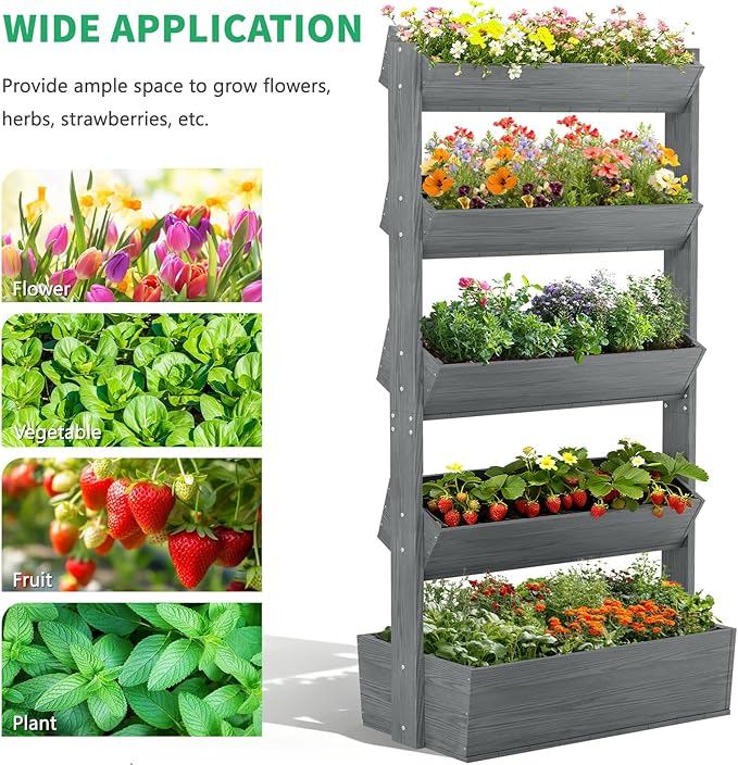 DoCred Vertical Wooden Raised Garden Bed, 5 Tier Upgraded Garden Planters Freestanding Wood Plant Stand Flower Rack Wooden Planter Box for Plants Herbs Flowers Vegetables Outdoor Indoor