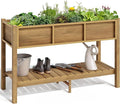 YITAHOME Raised Garden Bed Outdoor HDPE with Shelf, 48x18x30in Poly-Wood Weather-Resistant Elevated Planter Box with Legs for Vegetable Flower, Herb Garden Bed for Backyard Balcony Garden, Brown