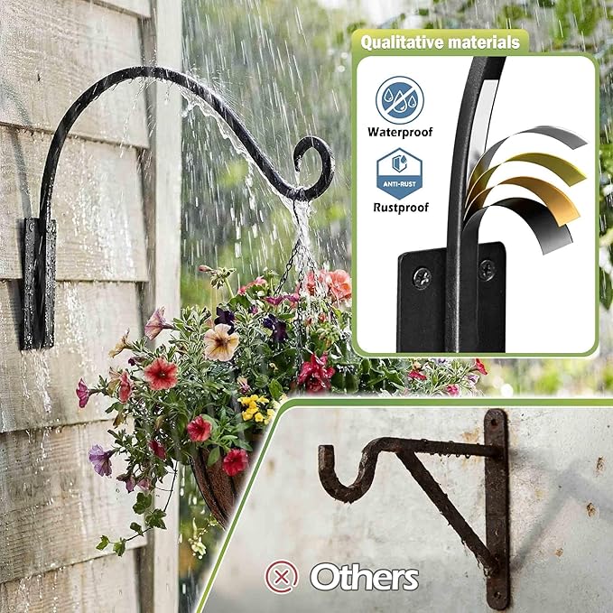 Qiang Ni Heavy-Duty Plant Hanger - 16 Inch 80lb Metal Wall Mount Plant Bracket for Indoor Outdoor Hanging Bird Feeders, Flower Baskets, Lanterns