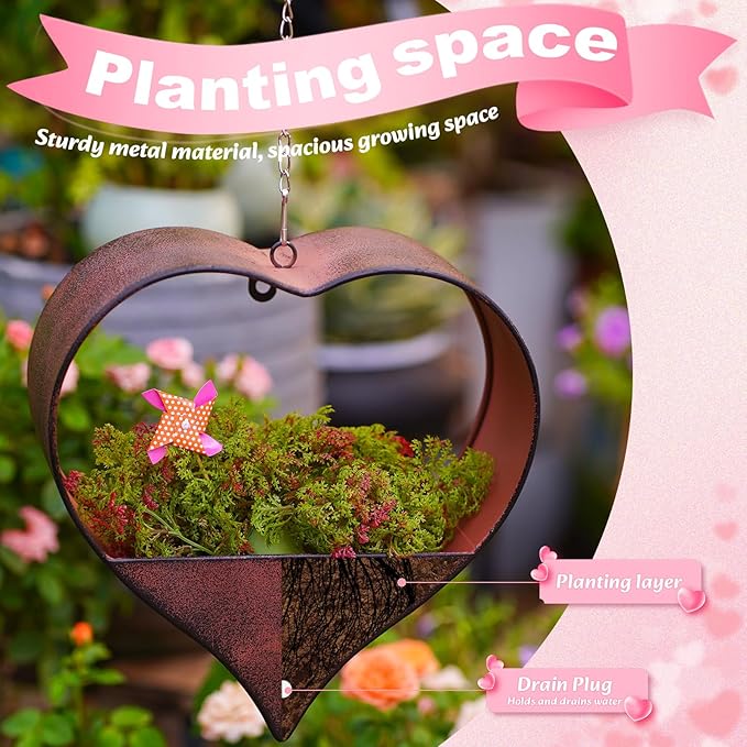 Metal Plant Hangers Indoor and Outdoor: Easter Gifts for Mom Women Her Wife Garden Lovers Birthday - Heart Shape Hanging Planters for Window Wall Living Room Office Decor(Rustic)