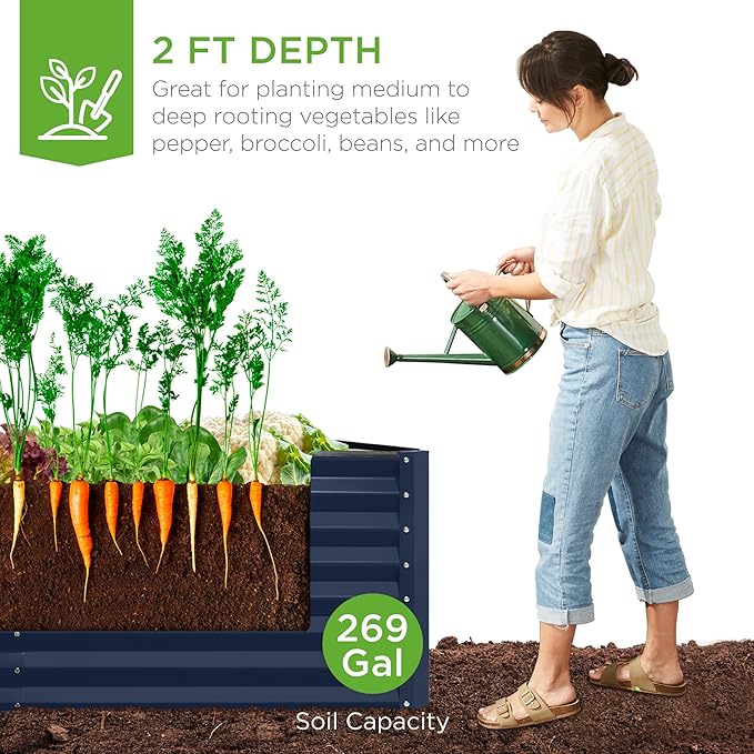 Best Choice Products 6x3x2ft Outdoor Metal Raised Garden Bed, Deep Root Box Planter for Vegetables, Flowers, Herbs, 269 Gallon Capacity, 100% Non Toxic Materials - Navy