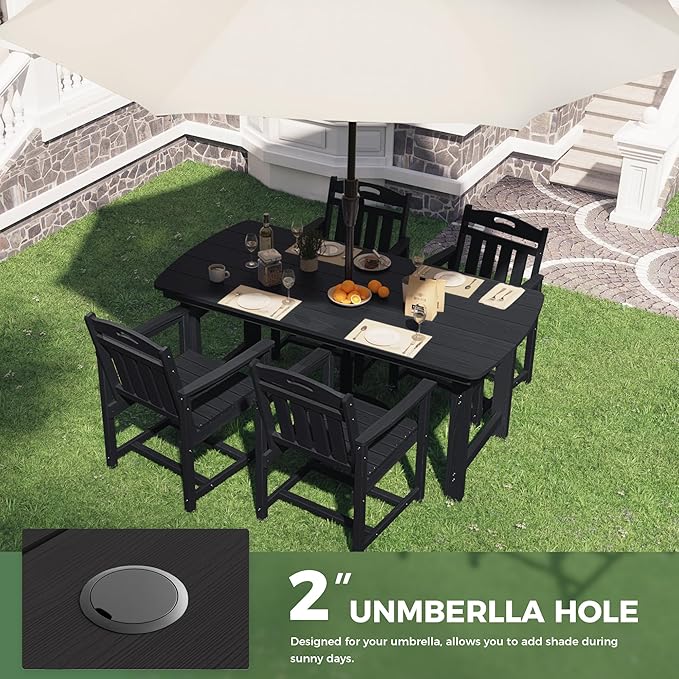 HDPE Outdoor Patio Dining Set with Table & 4 Chairs, All-Weather 5-Piece Outdoor Table and Chairs, 2" Umbrella Hole, Patio Furniture for Garden, Backyard, Deck | Matte Black
