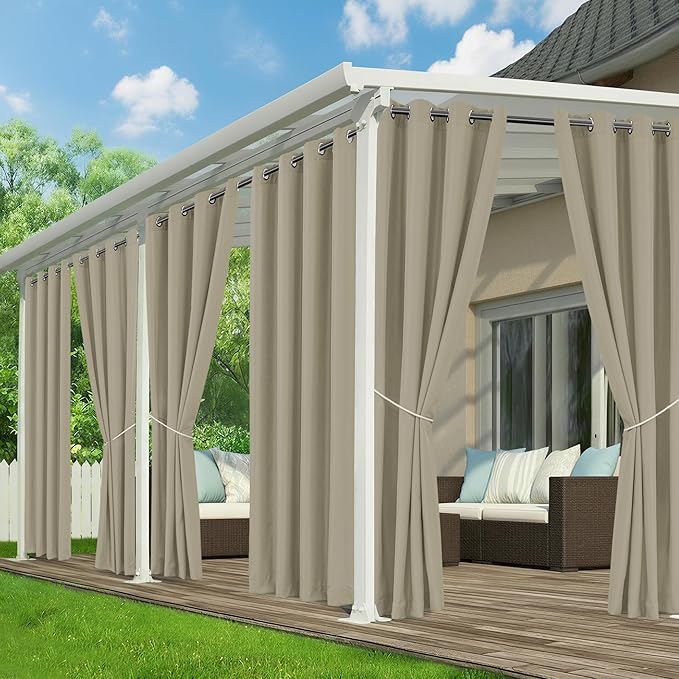 Outdoor Curtains for Patio Waterproof - 6 Panels Privacy Weatherproof Outside Curtains with Grommets for Pergola, Gazebo, Porch, Cabana, Balcony, 54 x 108 Inch, Taupe