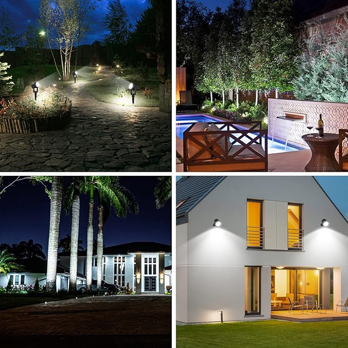 T-SUNUS Christmas Solar Landscape Spotlights White 6000K Metal, Garden Spot Lights Outdoor IP65 Waterproof 9.8ft Cable Separated Panel, Auto On/Off for Tree Flag Driveway Pathway Halloween Pool Area