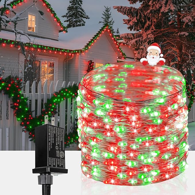 66Ft 200 LED Christmas Fairy Lights Plug in, Waterproof String Lights Outdoor & Indoor 8 Modes with Timer Bedroom Decor, Twinkle Lights for Bedroom Party Holiday Christmas Decorations (Red and Green)