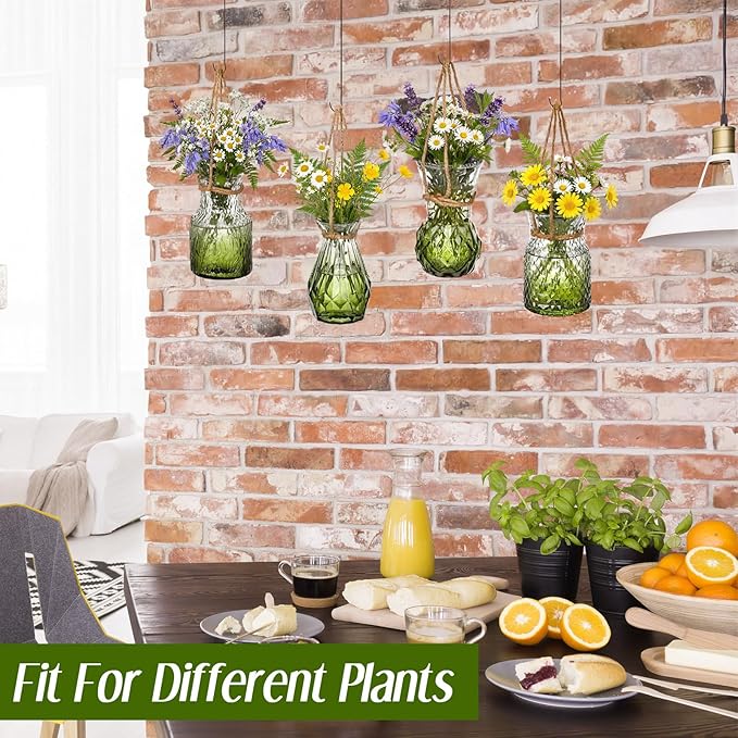 4 Pcs Stained Glass Hanging Vases Hanging Glass Planters Small Plant Terrarium Pot Containers with Rope for Garden Home Indoor Outdoor Decor, 4 Styles (Trendy)
