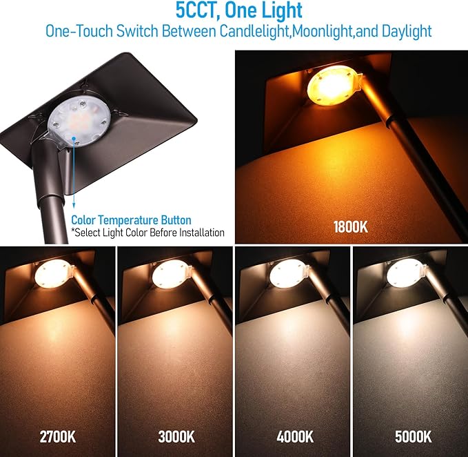 LEONLITE 12 Pack 5CCT Low Voltage Landscape Lights, 5W Anti-Glare LED Pathway Lights, Aluminum Housing, IP65 Waterproof for Outdoor Path Sidewalk Walkway Yard, 1800K/2700K/3000K/4000K/5000K, ETL