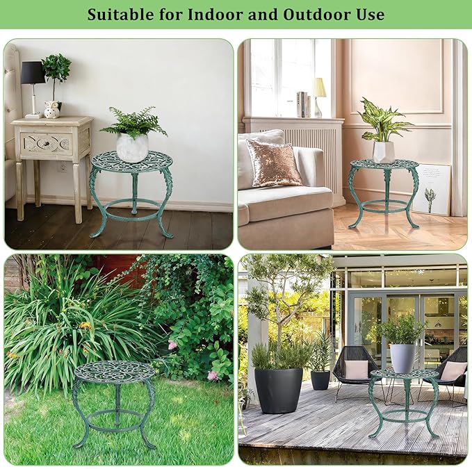 OwnMy Cast Iron Plant Stand Heavy Duty Vintage Wrought Iron Flower Pot Holder, Decorative Pedestal Potted Plant Rack, Indoor Metal Large Plant Stand for Outdoor Patio Garden Home, Antique Green