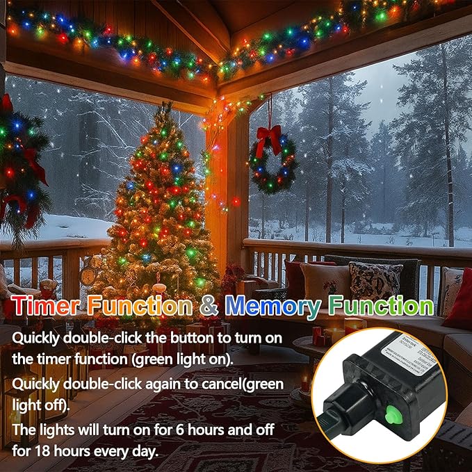 Cool White to Multicolor Color Changing 100 LED 33FT Connectable Christmas String Lights for Outdoor Indoor, 11 Modes Christmas Tree Clear Wire Fairy Waterproof Lights with Memory & Remote & Timer