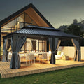 Aoxun 12' X 20' Hardtop Gazebo, Galvanized Steel Double Top, Aluminum Metal Gazebo with Curtains and Netting, Permanent Canopy Pavilion for Wedding, Party, Outdoor Dining