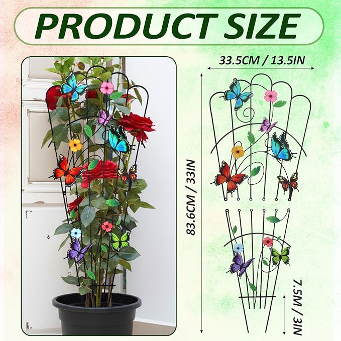 LEIFIDE 2 Pcs 33in Plant Trellis for Climbing Plants Indoor, Butterfly Expandable Large Metal Trellis for Potted, Heavy-duty Tall Rustproof Houseplant Support for Flowers Vine Ivy Pothos Hoya Monstera