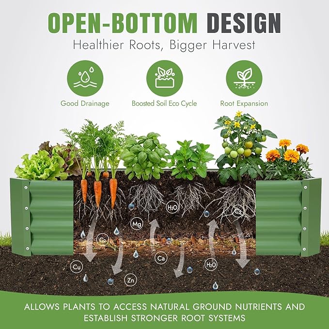 INNO STAGE 2 Pcs 4×2×1ft Galvanized Raised Garden Bed Kit, Galvanized Planter Raised Garden Boxes Outdoor, Large Metal Raised Garden Beds for Vegetables, Flowers, Herbs, and Succulents, OliverGreen