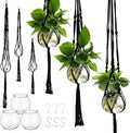 6 Pcs Plastic Plant Propagation with Boho Macrame Hanger Wall Plant Propagation Station Hanging Holder Include Hooks Kit for Indoor Home Garden Office Decor 3 Size (Black)