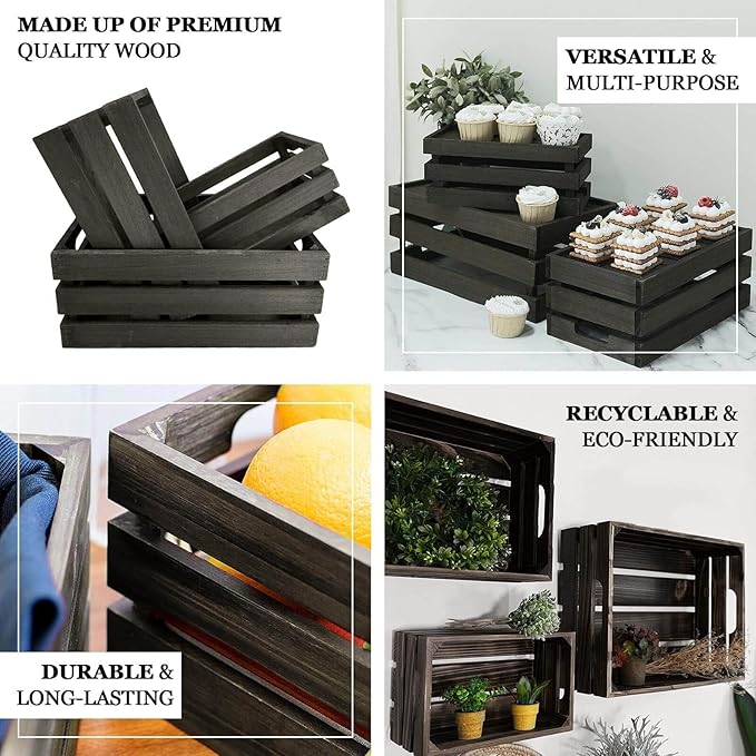 Efavormart Set of 3 Brown Rustic Wooden Nesting Crates with Built-in Handles, Decorative Farmhouse Storage Boxes and Display Containers for Wedding Decor and Storage