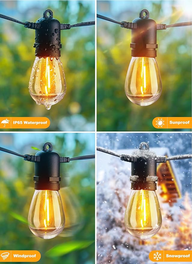 Brightown Outdoor String Lights 190FT with 60+2 Shatterproof Edison Bulbs, Waterproof Hanging Patio Lights Outside for Backyard Deck Garden Party Xmas Decor, 2700K