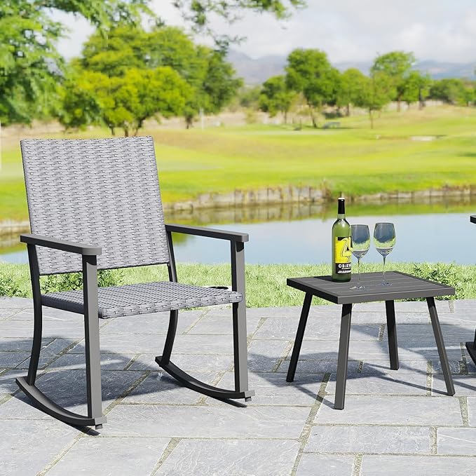 C-Hopetree Small Metal Outdoor Coffee Side Table for Outside Patio, Square, Black
