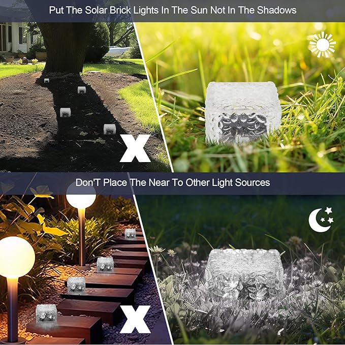 Solar Brick Lights-Outdoor Solar Lights for Yard-Solar Brick Landscape Path Light 6 Pack LED Light Brick Garden Decor for Pathway Patio Walkway Backyard Decoration, DS-XBZ-1-1-1