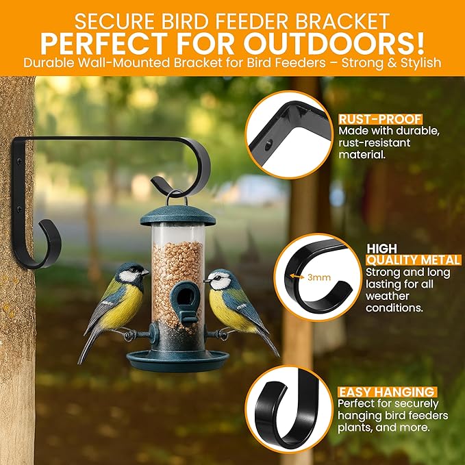 Metal Plant Hangers Outdoor - Wall Mounted Hanging Plant Bracket, 6 Inches, Set of 2, Ideal for Small Plants, Bird Feeders, Wind Chimes (Black)