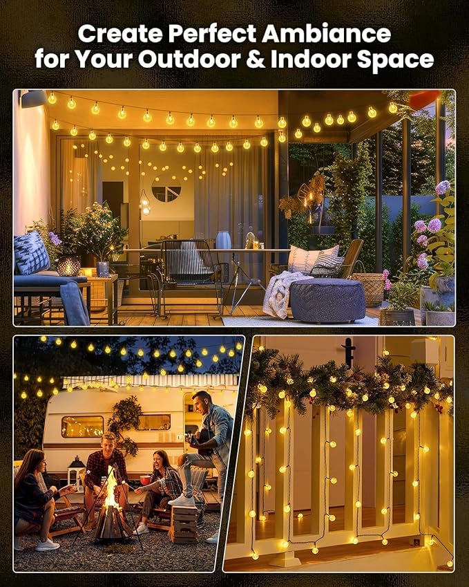 Solar String Lights Outdoor Waterproof, 2 Pack 60 LED 36.5 FT Each, Solar Powered Patio Lights with 8 Lighting Modes for Garden Yard Porch Wedding Party Decor (Warm White)