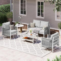 Aluminum Outdoor Patio Furniture Set with Dual-Layer Coffee Table, 4 Piece Modern Patio Conversation Sets with PE Rope, Outdoor Sectional Sofa with Thick Cushions for Balcony, Deck, White