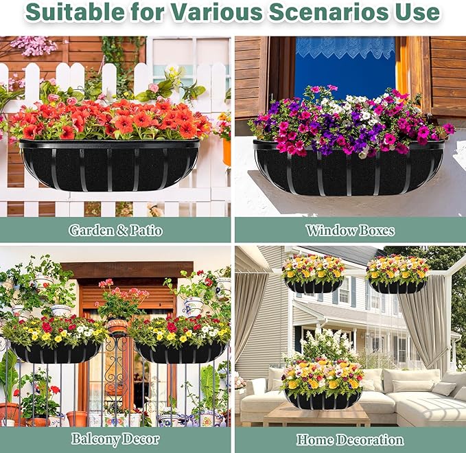 Riare 6 Pack 36 Inch Black Felt Window Box Liners- Fabric Trough Planter Basket Liners Replacement, Non-Woven Hanging Plant Liner for Wall Hanging Basket, Garden Fence Railing (Avoid Bird Nesting)