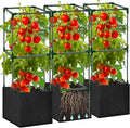 3 Pack Tomato Cages 47 Inch for Garden with 19.5 Gallon Square Grow Bags Planter Pots with Heavy Duty Trellis Plant Stakes Support Frames for Vertical Climbing Cucumber Vegetables Flowers