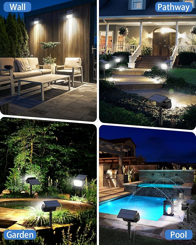 Fabrito Large Solar Spot Lights Outdoor 4 Pack, 1000 Lumens High Brightness, IP65 Waterproof Solar Spotlight with 136 LEDs, Dusk to Dawn Solar Landscape Lights for Yard, Garden, Pathway, Plants(White)