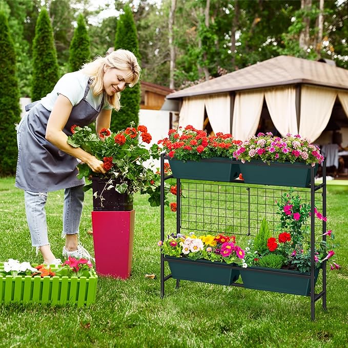 OYEAL Raised Garden Bed with Legs & & Trellis 32" Tall Vertical Herb Garden Planter Indoor Outdoor Elevated Flower Beds for Gardening, Vegetables, Herbs, Patio, Balcony, Backyard, Green
