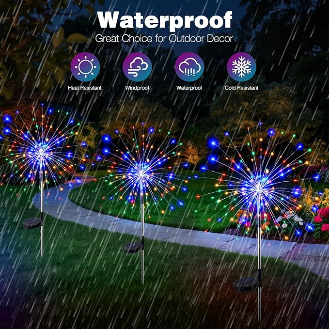 btfarm 1 Pack Solar Garden Lights Outdoor, 8 Modes Firework Lights Solar Powered, Waterproof Twinkle Fairy Light Outside for Yard Patio Pathway Pool Christmas Party Decorative, Multicolor