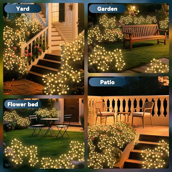 Solar Garden Lights 2 Pack Waterproof Swaying Starburst Light Solar Outdoor Lights for Yard Patio Walkway Pathway Party Wedding Decoration, Unique Gifts for Women, Warm White