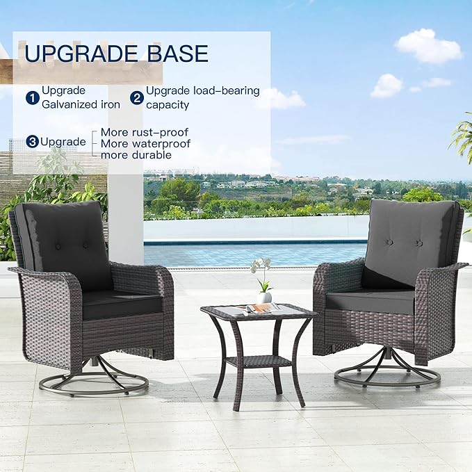 Kullavik 11 Pieces Outdoor Patio Furniture Set,PE Wicker Rattan Sectional Sofa Patio Conversation Sets with 43" 55000BTU Gas Propane Fire Pit Table,Swivel Rocking Chairs Set,Grey