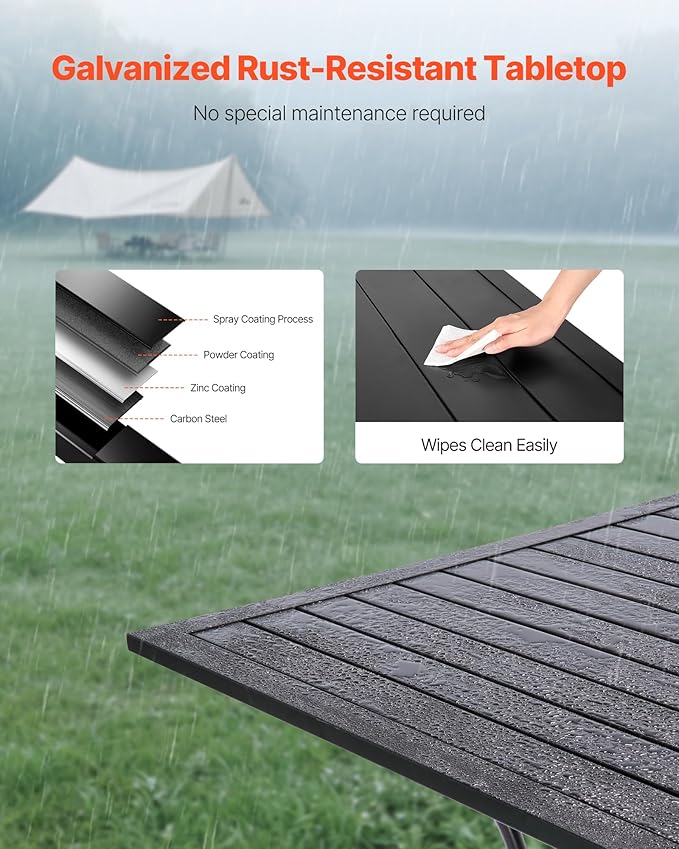 VEVOR Outdoor Patio Dining Table, 37 inch Square Metal Steel Slat Backyard Bistro Tables, with 1.5 in Umbrella Hole, Outside All-Weather Large Furniture for Lawn Garden Porch, Black