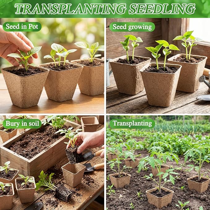 120 Pcs Square Peat Pots for Seedlings with 120 Plant Labels 3.25 and 2.3 Inch Seed Plant Starting Biodegradable Nursery Pots with Drainage Holes for Indoor Outdoor Gardens