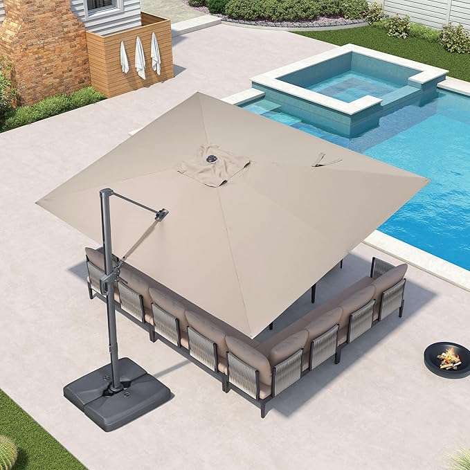 PURPLE LEAF Patio Umbrella 10' X 13' Rectangle Cantilever Umbrella Large Aluminum Outdoor Umbrellas with 360-degree Rotation & UPF40+ Premium Fabric for Deck Pool Garden Yard, Sand Dune