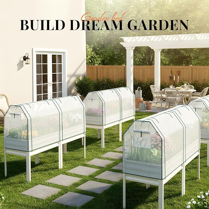 KING BIRD Large Raised Garden Bed with Netting Galvanized Elevated Planter Box with Legs 72×23×55 in for Backyard, Patio, Balcony, 700lb Capacity, Beige
