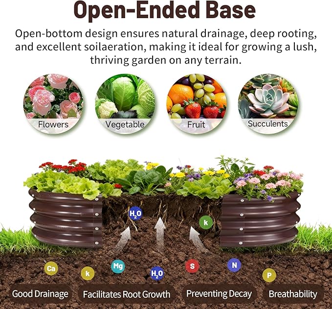 GOOZOO Galvanized Planter Raised Garden Bed, 4x2x1ft Raised Garden Bed Kit for Gardening Outdoor, Oval Metal Land Planter Box for Vegetables, Fruits, Flowers（Brown）