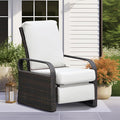 ART TO REAL Outdoor Recliner, Automatic Adjustable Wicker Lounge Recliner Chair with 5.12'' Thicken Cushion, All Weather Aluminum Frame, Brown Wicker + Beige Cushion