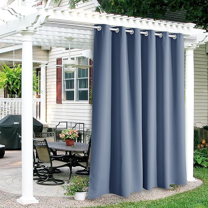 RYB HOME Outdoor Curtains for Patio Waterproof Block Sunlight Thermal Insulated Privacy Assured Thick Outside Curtains for Porch, Gazebo, Pergola, W84" x L84", Stone Blue, 1 Panel