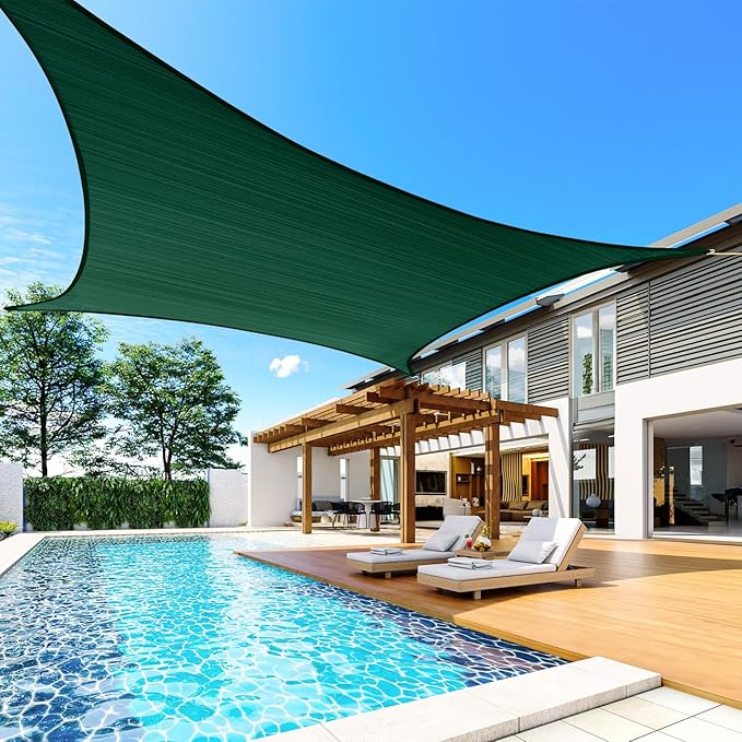 Quictent 185GSM Heavy Duty Square Sun Shade Sail Green Canopy 98% UV Block Outdoor Sunshades for Patio Garden with Hardware Kit (20 x 20 ft, Square)