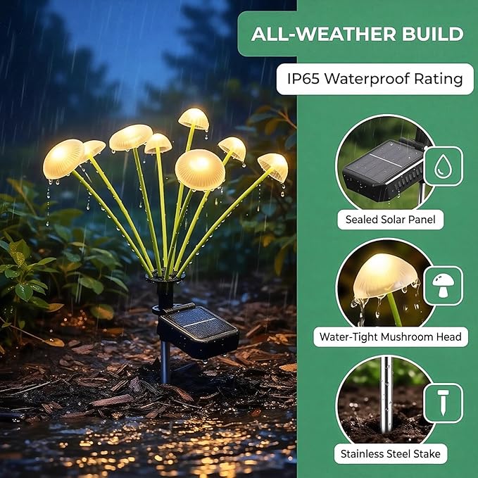 6 Pack 48LED Solar Garden Lights, 8 Lighting Modes Swaying Mushroom Lights, IP65 Waterproof Outdoor Decor for Garden, Yard, Patio, Pathway & Gifts for Women, Grandma (Warm White)