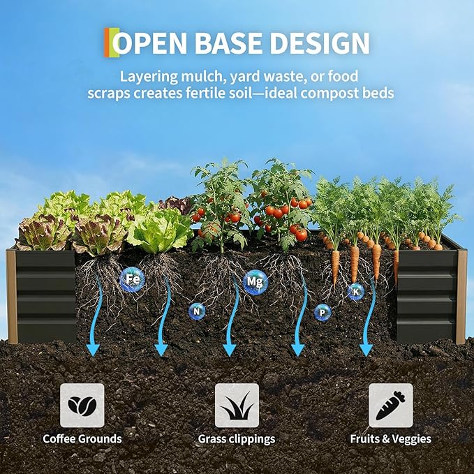Garvee Large Aluminum Raised Garden Bed 6.5' x 2.5' x 16", Open-Bottom Jumbo Size for Serious Gardening, with Rounded Safety Corners & Anti-Cut Trim, Outdoor Planter Box Kit, Gray