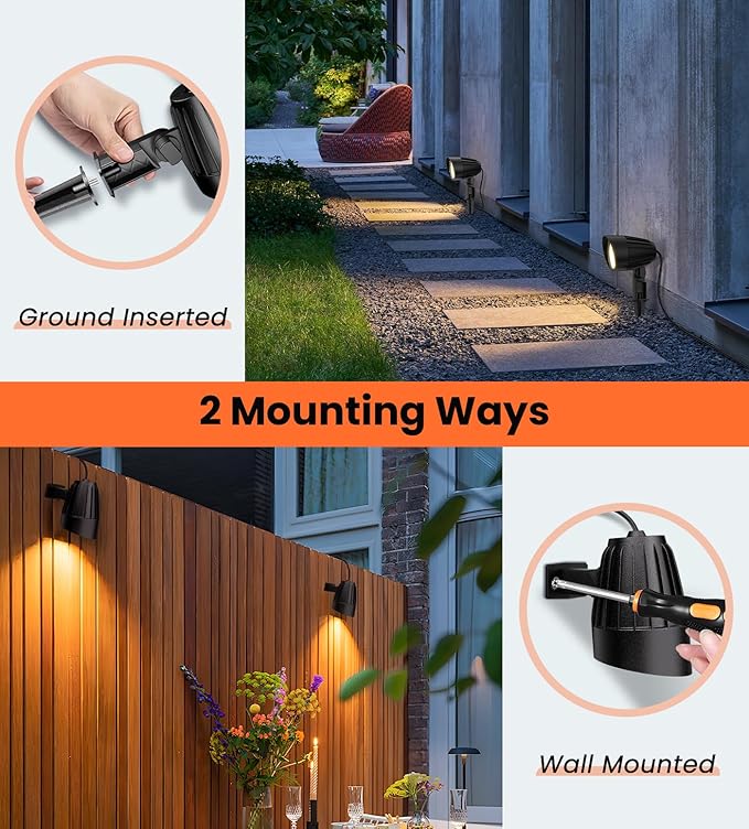 MEIKEE 15W 1500LM Low Voltage Landscape Lighting 12-24V Warm White LED Landscape Lights IP66 Waterproof Outdoor Garden Spotlights Pathway Tree Wall Fence Flood Lighting(10 Pack)
