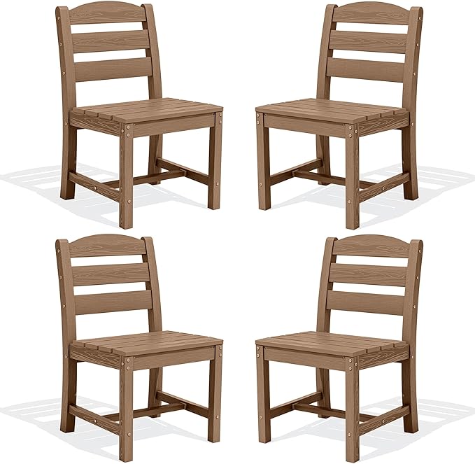 SERWALL Outdoor Dining Chairs Set of 4, All-Weather HDPE Patio Chair with 19.7" Widened Seat, for Backyard, Garden, Brown