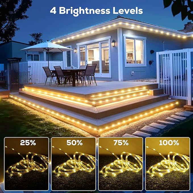 100FT 720 LED Rope Lights Outdoor Waterproof with Remote, 8 Modes and 4 Brightness, Rope Lights for Outside, Bedroom, Patio, Garden, Christmas Lights Indoor Outdoor Decoration (Warm White)