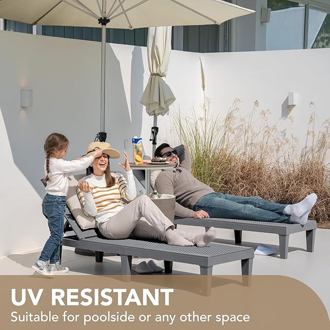 Devoko Outdoor Chaise Lounge Chair Set of 2 for Outside Pool Patio, Adjustable Waterproof Easy Assembly Chaise Lounge Outdoor (Light Grey, Set of 2)