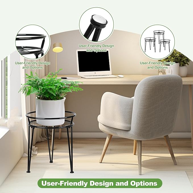 Metal Plant Stand, Plant Stand Indoor Outdoor, Metal Rustproof Flowers, Urban and Rustic Outdoor Plants Stands, Flower Pot Stand Suitable for Living Room, Balcony, Garden (3PCS,Black)