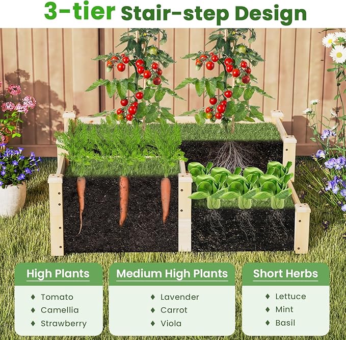 Giantex Raised Garden Bed, Wood Planter Box for Vegetables Flowers Fruit Herb, Easy Assembly, Garden Box Container for Backyard, Patio, Balcony (43" Lx35 Wx14.5 H)