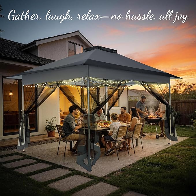 C0BIZI Gazebo 10x15 Pop up Canopy,Gazebos on Clearance-Canopy Tent with Mosquito Netting for Lawn,Garden,Backyard & Patio-Outdoor Tent-Water Resistant and UPF50+ (Gray)