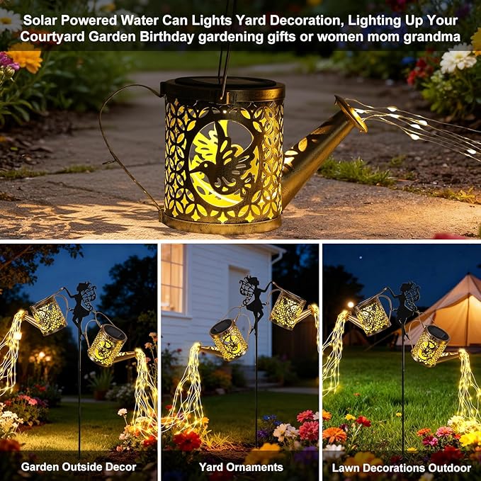 LOVERUIS Solar Watering Can Light - Solar Garden Light with 8 Color Changing Modes, IP65 Waterproof, Perfect Garden Decor for Outside, Patio, Wedding & Lawn Gift for Women, Mom, Grandma